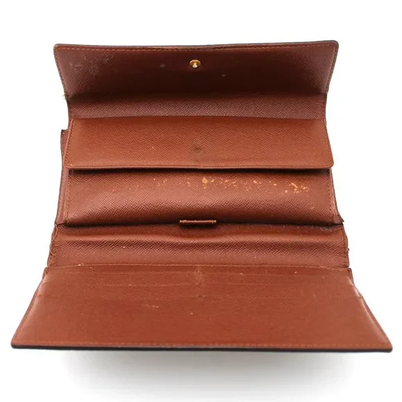 Louis Vuitton Sarah Wallet Brown Tan Leather Monogram Snap Closure Portefeiulle - Picture 5 of 8